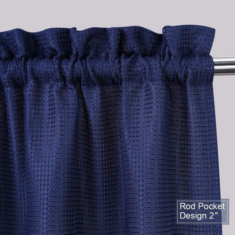 NANAN Kitchen Cafe Curtains,Waffle Weave Textured Tailored Short Curtains for Bathroom Waterproof Window Covering Tier Curtains - 30" x 36", Navy Blue, Set of 2 - Image 3